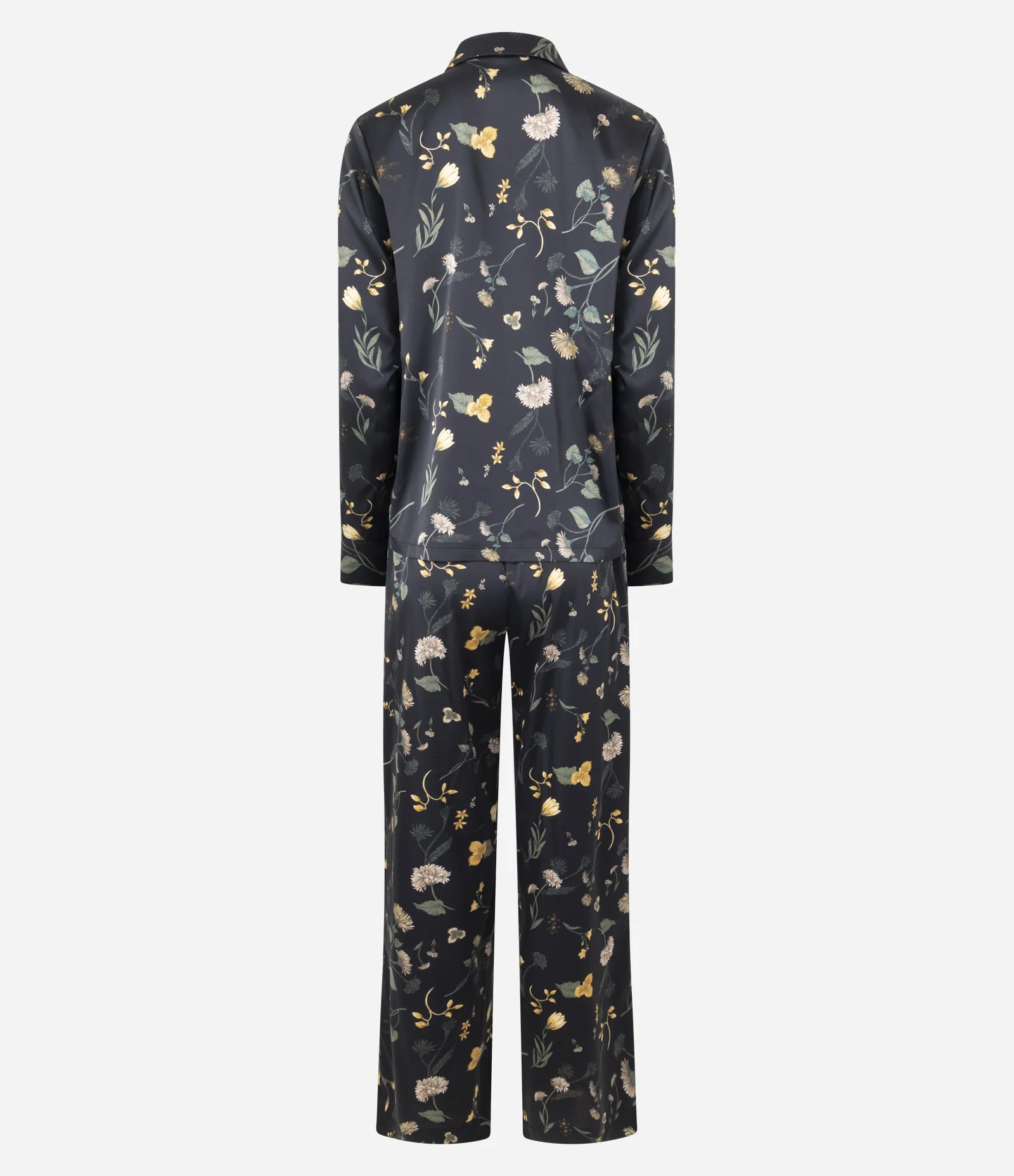 Pijama Longo Americano em Cetim com Estampa Floral Preto 2