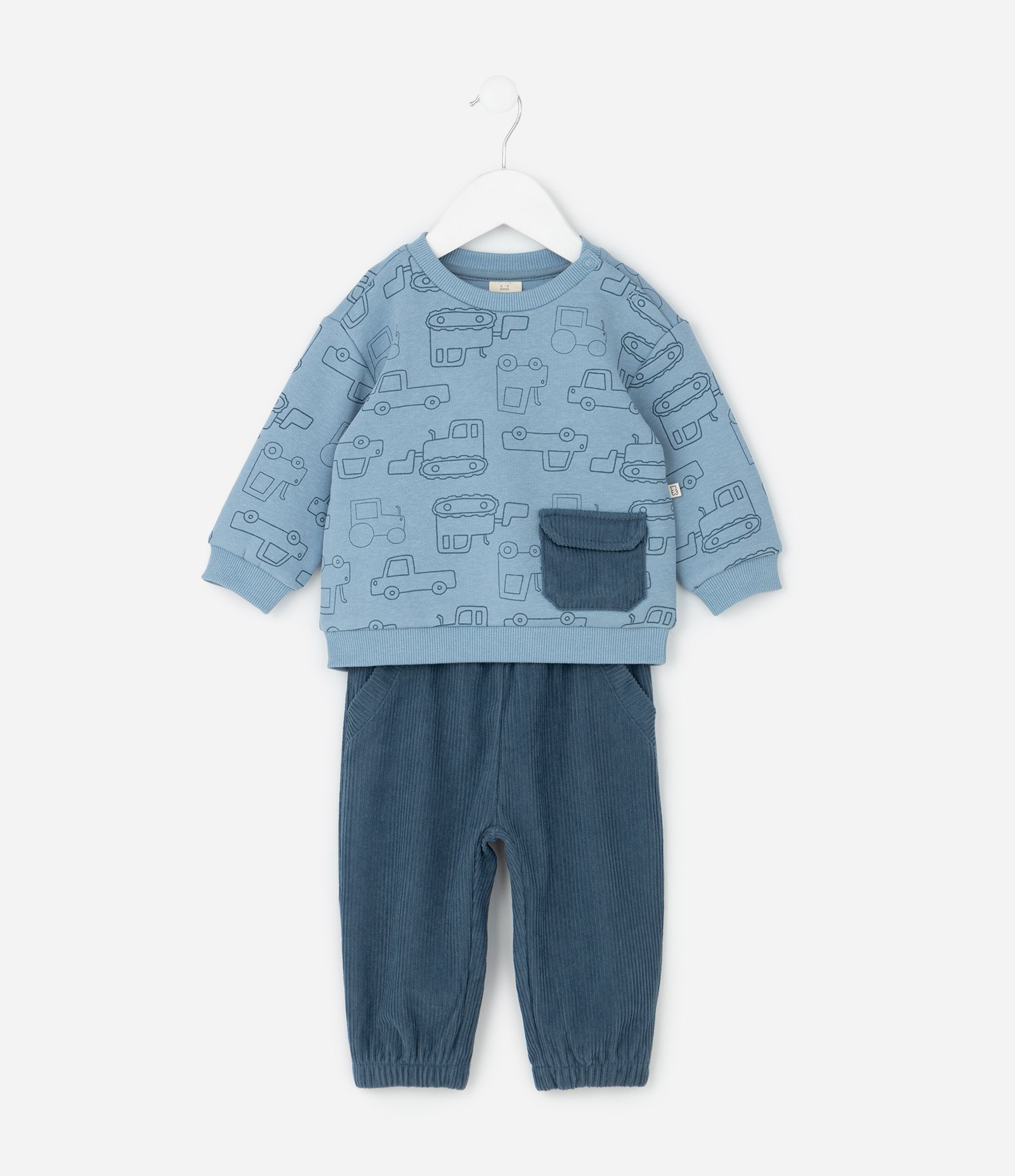 Conjunto Infantil Casaco de Carrinhos e Calça Canelada – Tam 0 a 24 Meses Azul 1