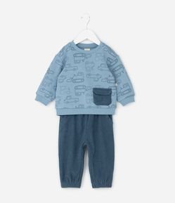 Conjunto Infantil Casaco de Carrinhos e Calça Canelada – Tam 0 a 24 Meses