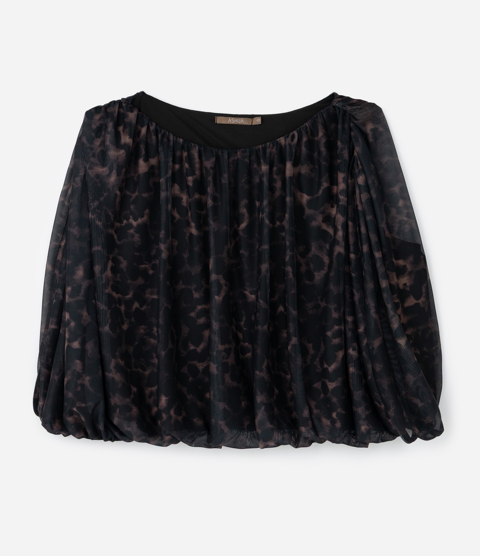 Blusa Balonê em Tule Animal Print Curve & Plus Size Preto/Marrom 4