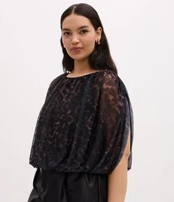 Blusa Balonê em Tule Animal Print Curve & Plus Size