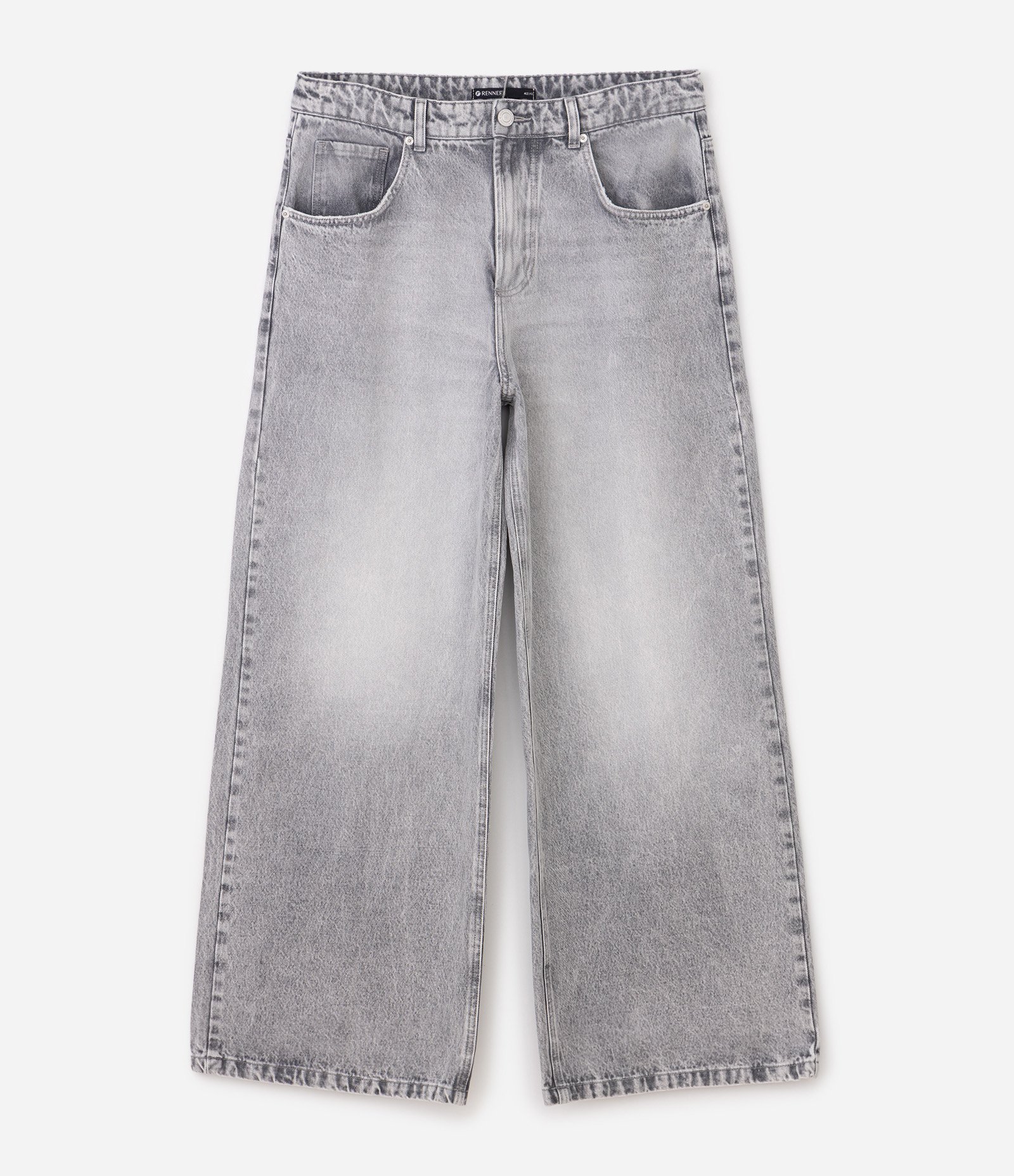 Calça Mega Baggy em Jeans com Bordado Localizado Cinza 5