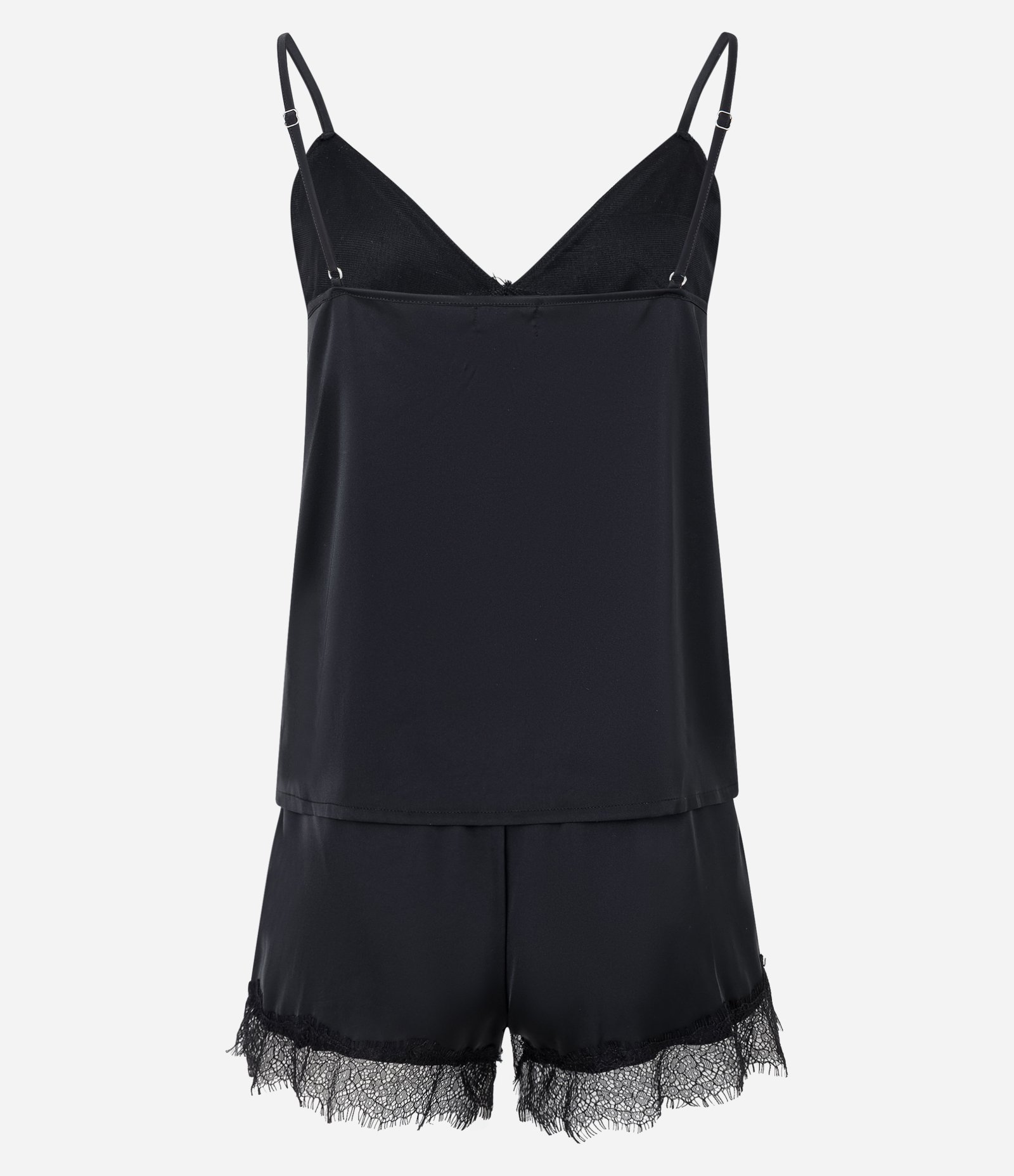 Pijama Short Doll em Cetim com Renda Preto 3