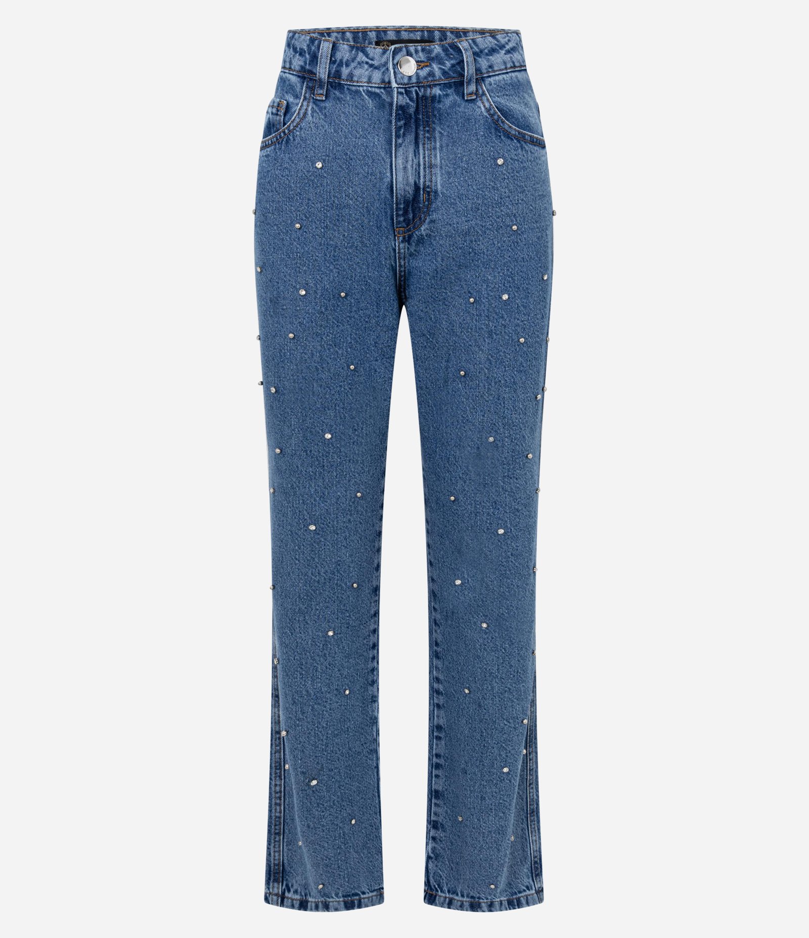 Calça Reta em Jeans com Brilhos Médio 1