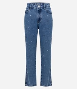 Calça Reta em Jeans com Brilhos