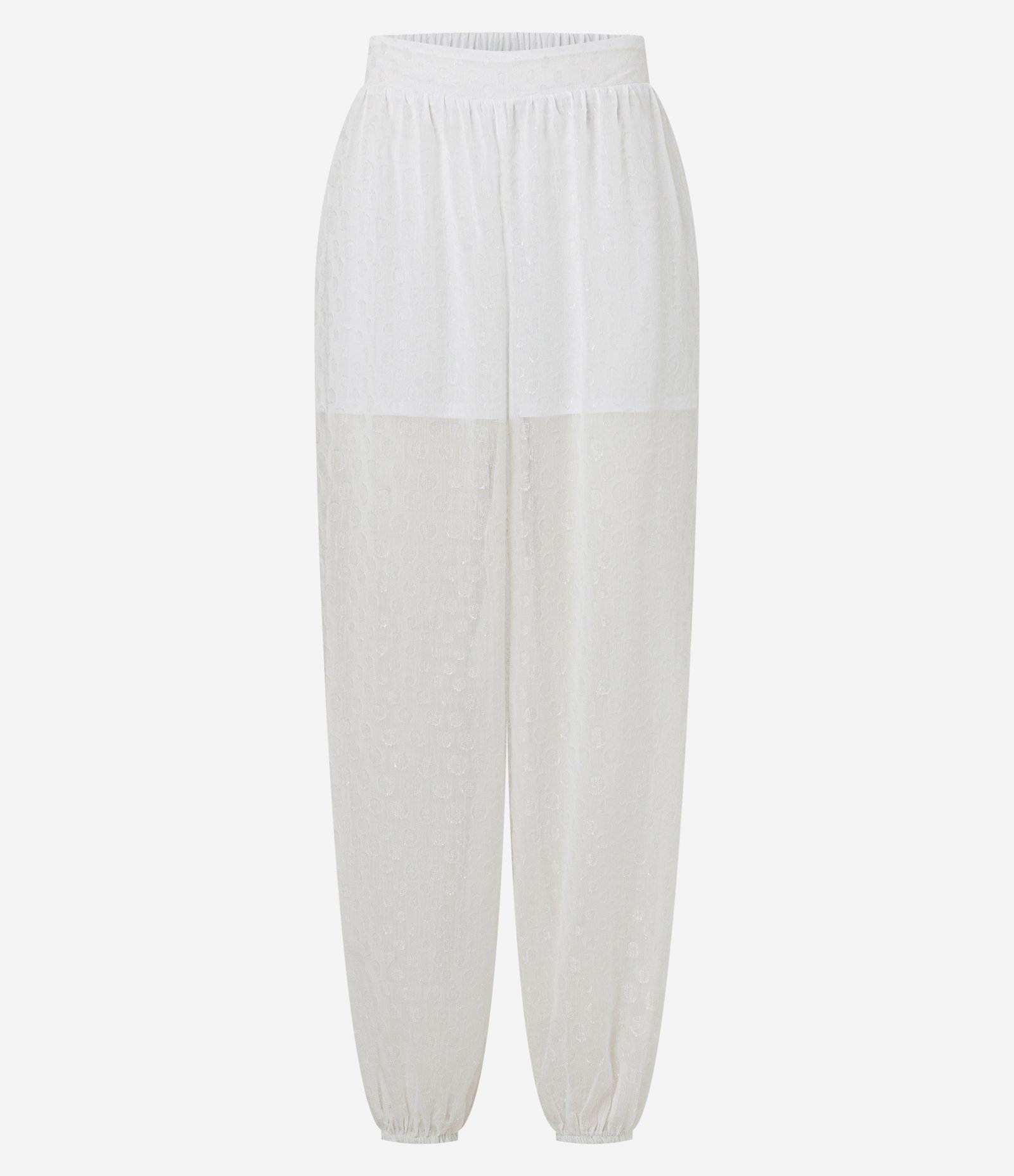 Calça Aladim em Chiffon com Transparência e Textura Branco 4