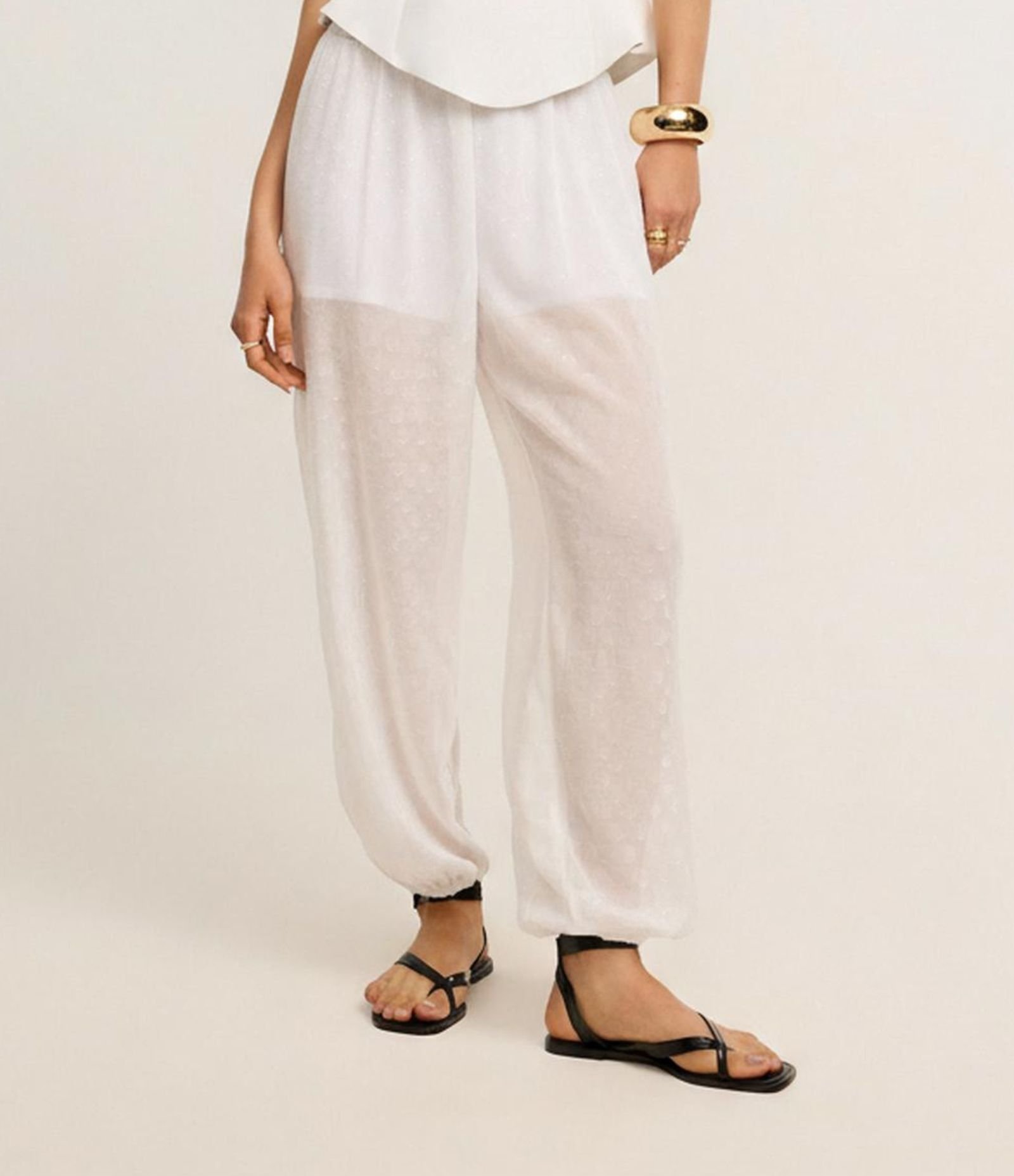 Calça Aladim em Chiffon com Transparência e Textura Branco 2