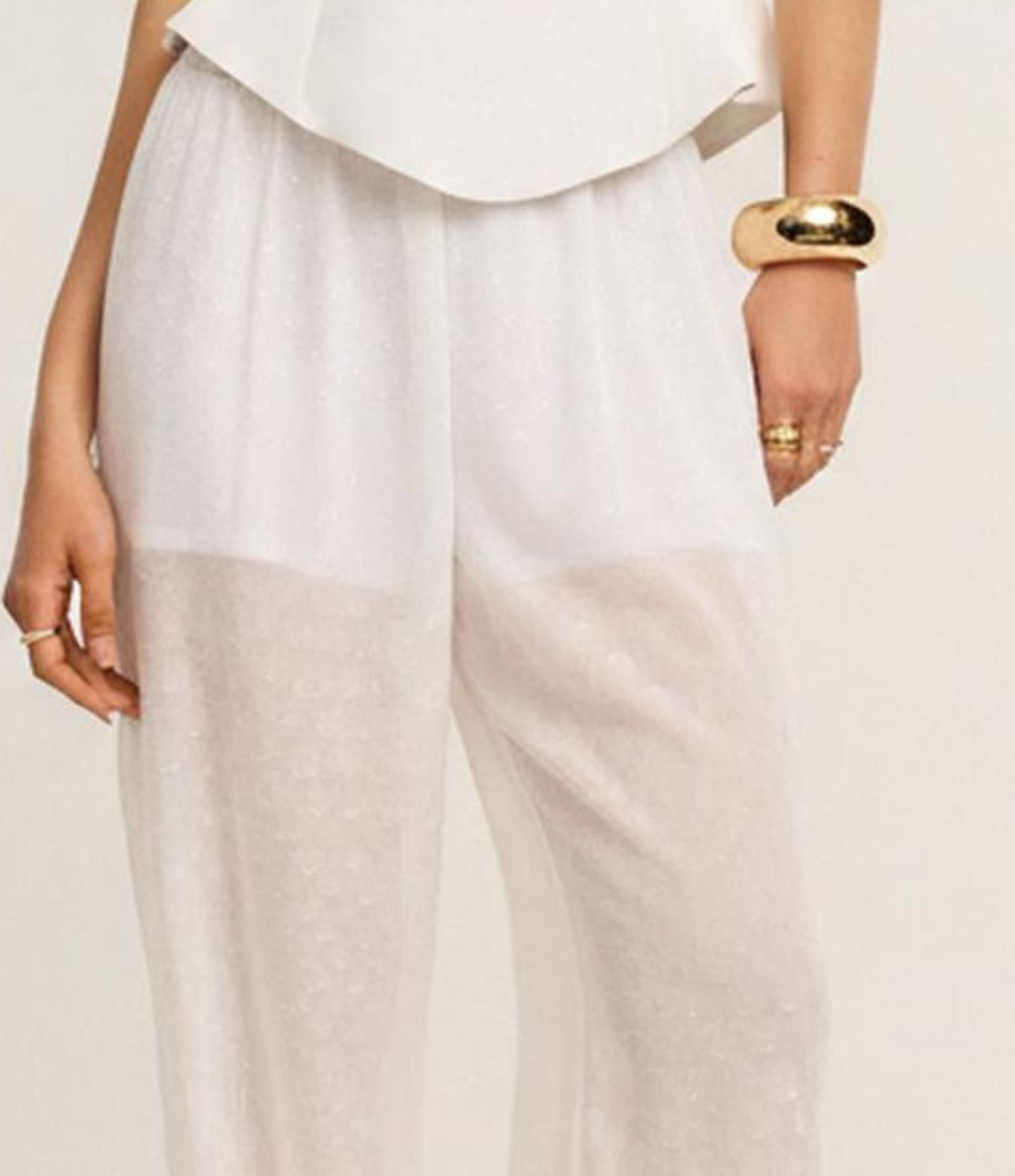 Calça Aladim em Chiffon com Transparência e Textura Branco 3