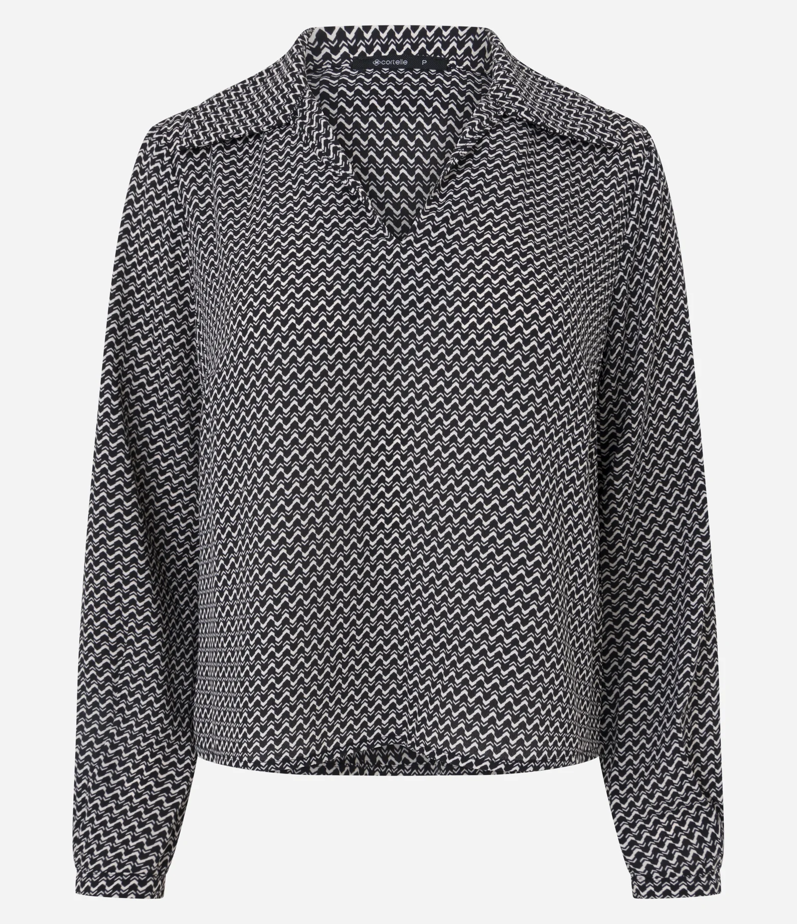 Blusa Feminina Manga Longa Mini Pied-de-Poule Chiffon Preto 5