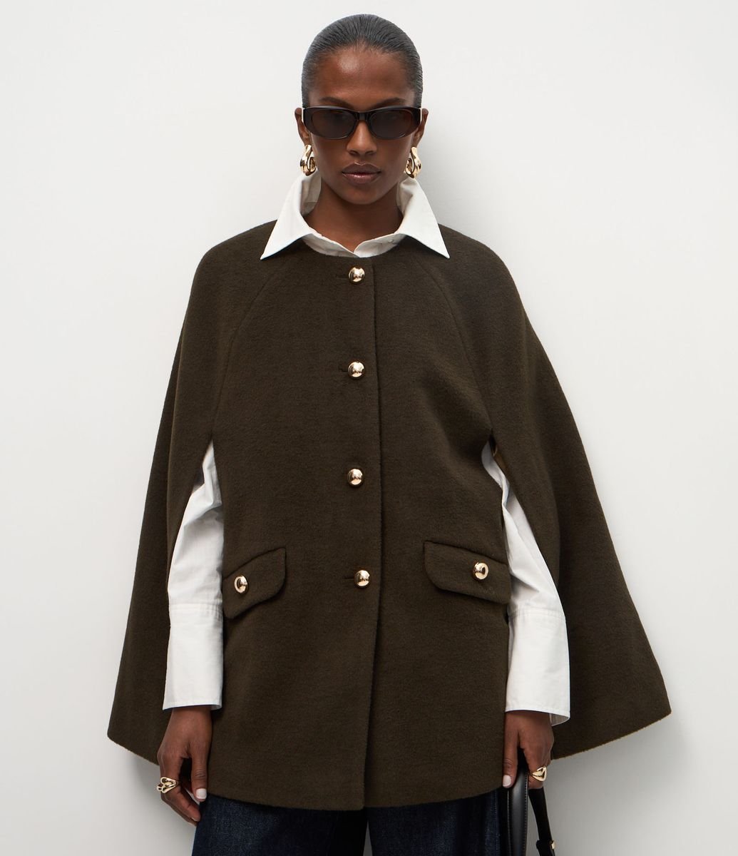 ジャケット・アウター 20471120 poncho top Jaqueta Pesada Tipo Poncho em Polyvelour com Botões Verde