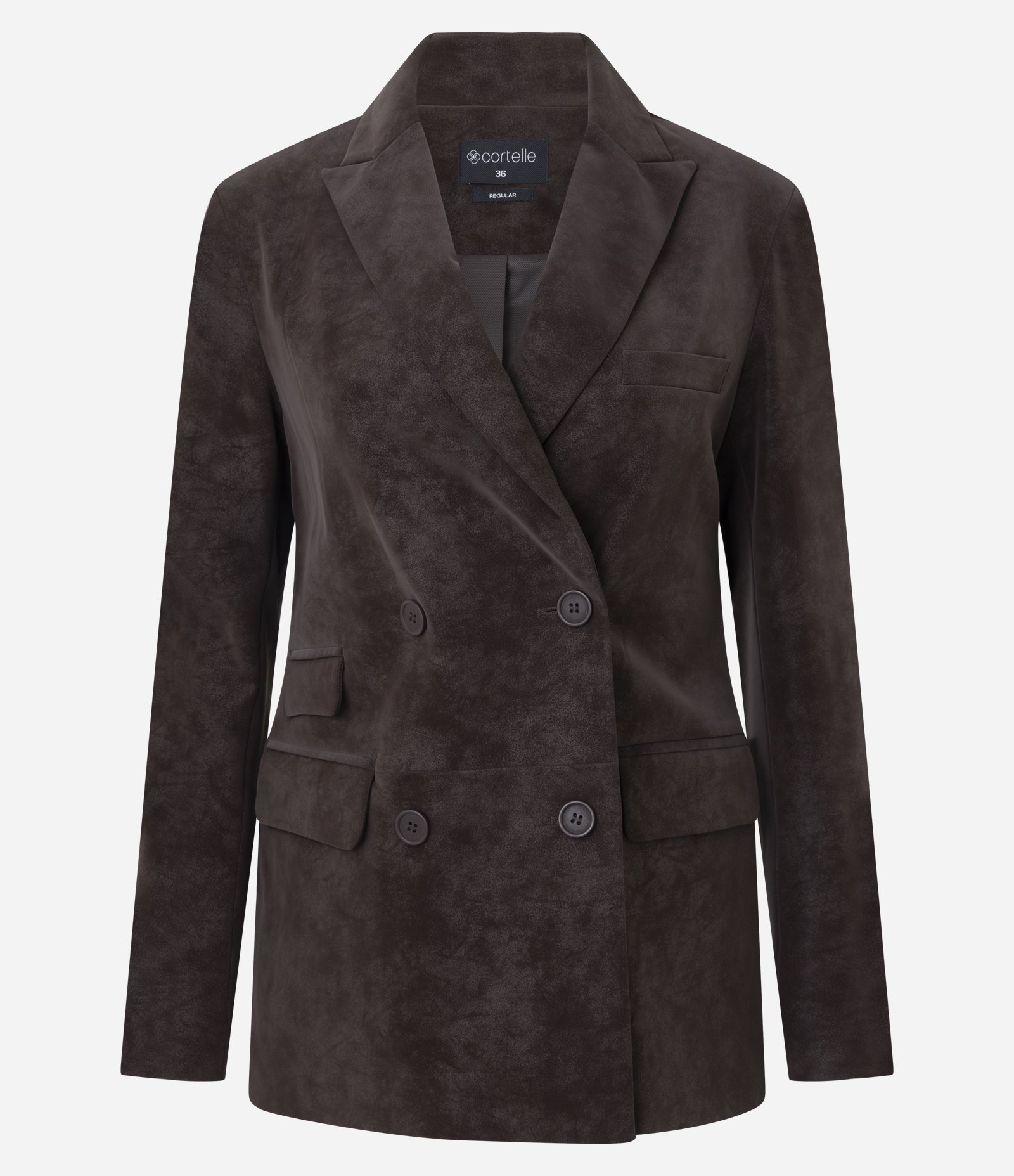 Blazer Estruturado em Suede com Abotoamento Transpassado Marrom 1