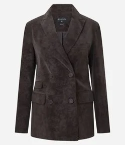 Blazer Estruturado em Suede com Abotoamento Transpassado