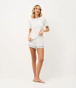 Pijama Curto em Peach Touch com Estampa Poá