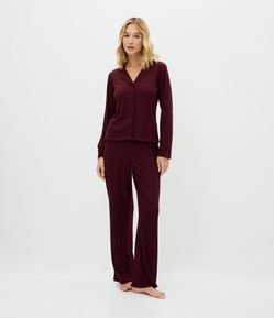 Pijama Longo Ribana Modelo Americano com Cós Acetinado