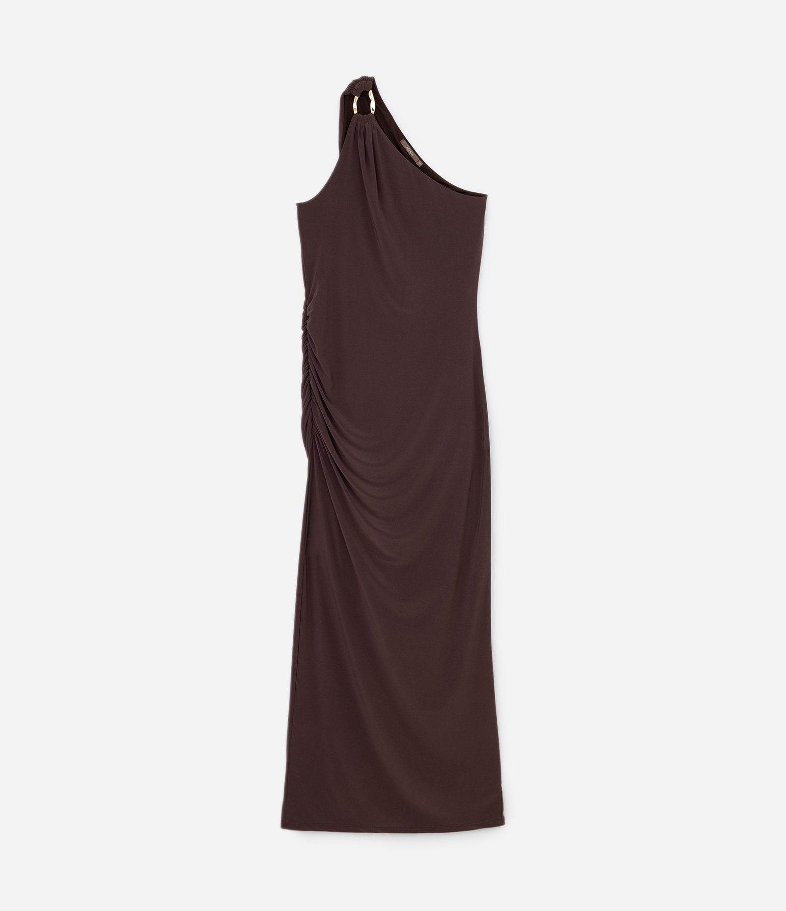 Vestido Ombro Único com Detalhe Franzido e Aviamento no Ombro Curve & Plus Size Marrom 1