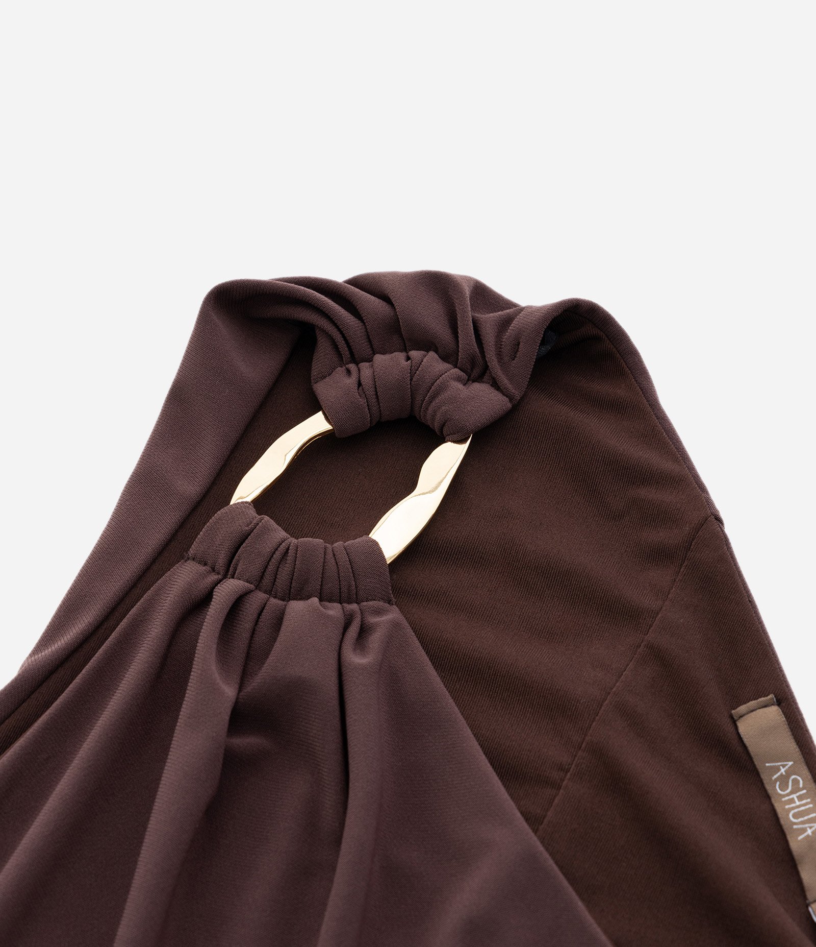 Vestido Ombro Único com Detalhe Franzido e Aviamento no Ombro Curve & Plus Size Marrom 5