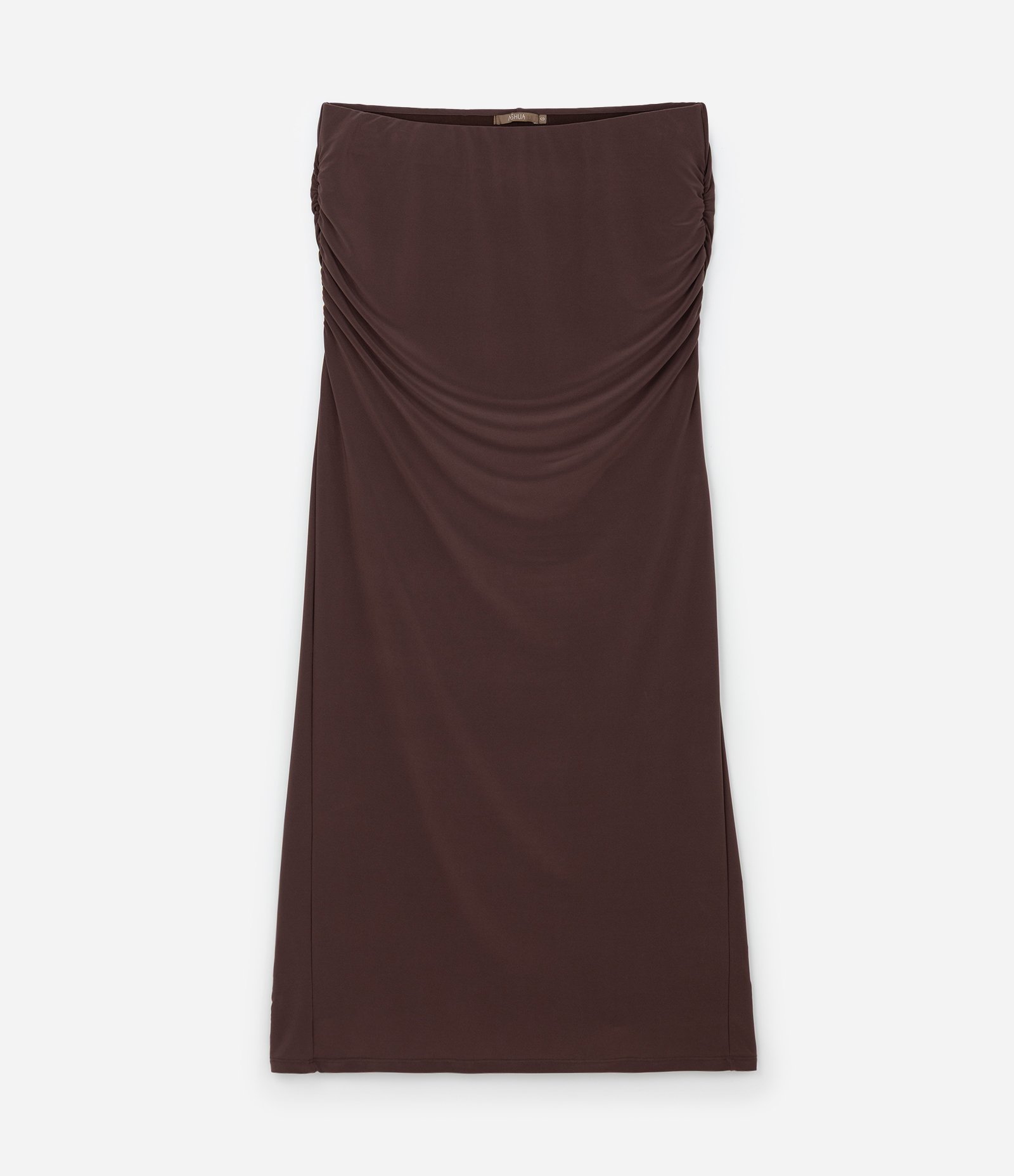 Saia Longa em Poliéster com Franzido no Quadril e Fenda Atrás Curve & Plus Size Marrom 1