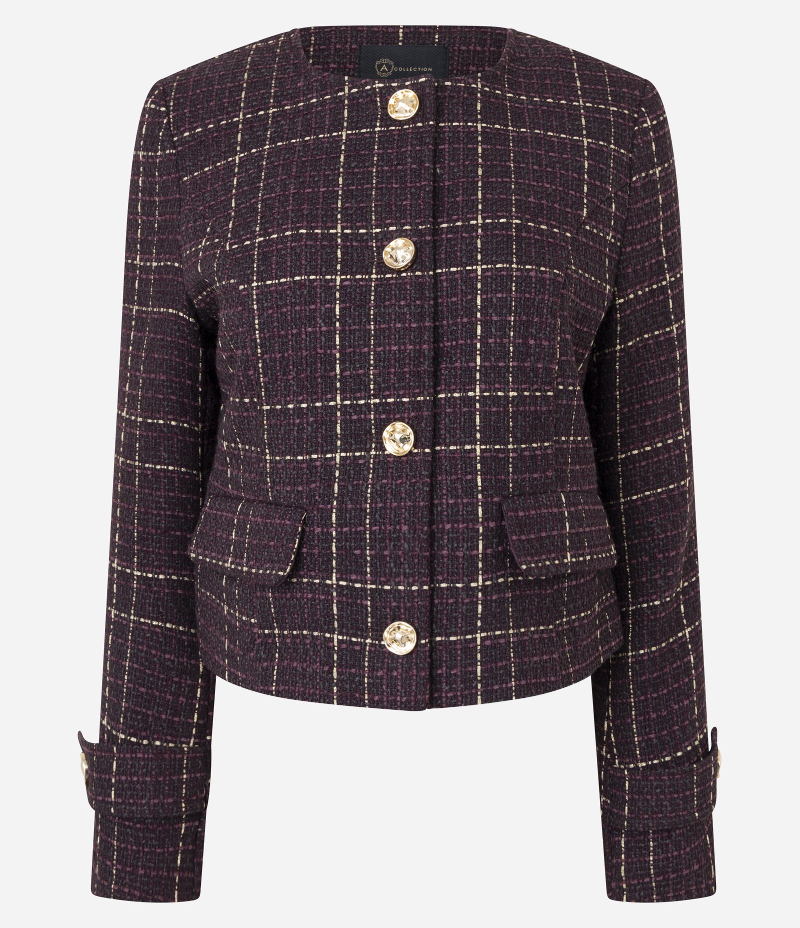 Casaqueto em Tweed com Bolsos Frontais Vinho 1