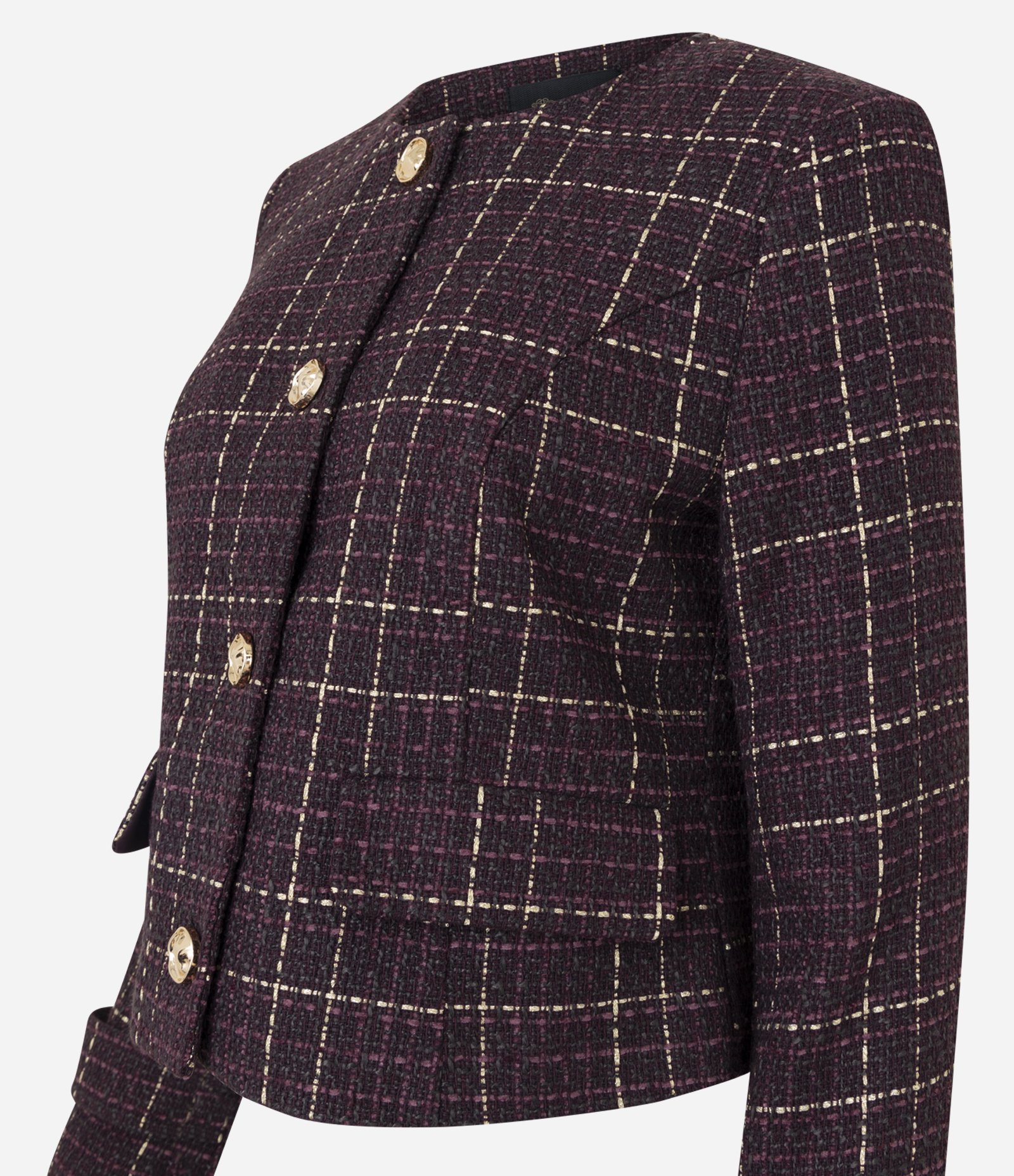 Casaqueto em Tweed com Bolsos Frontais Vinho 3