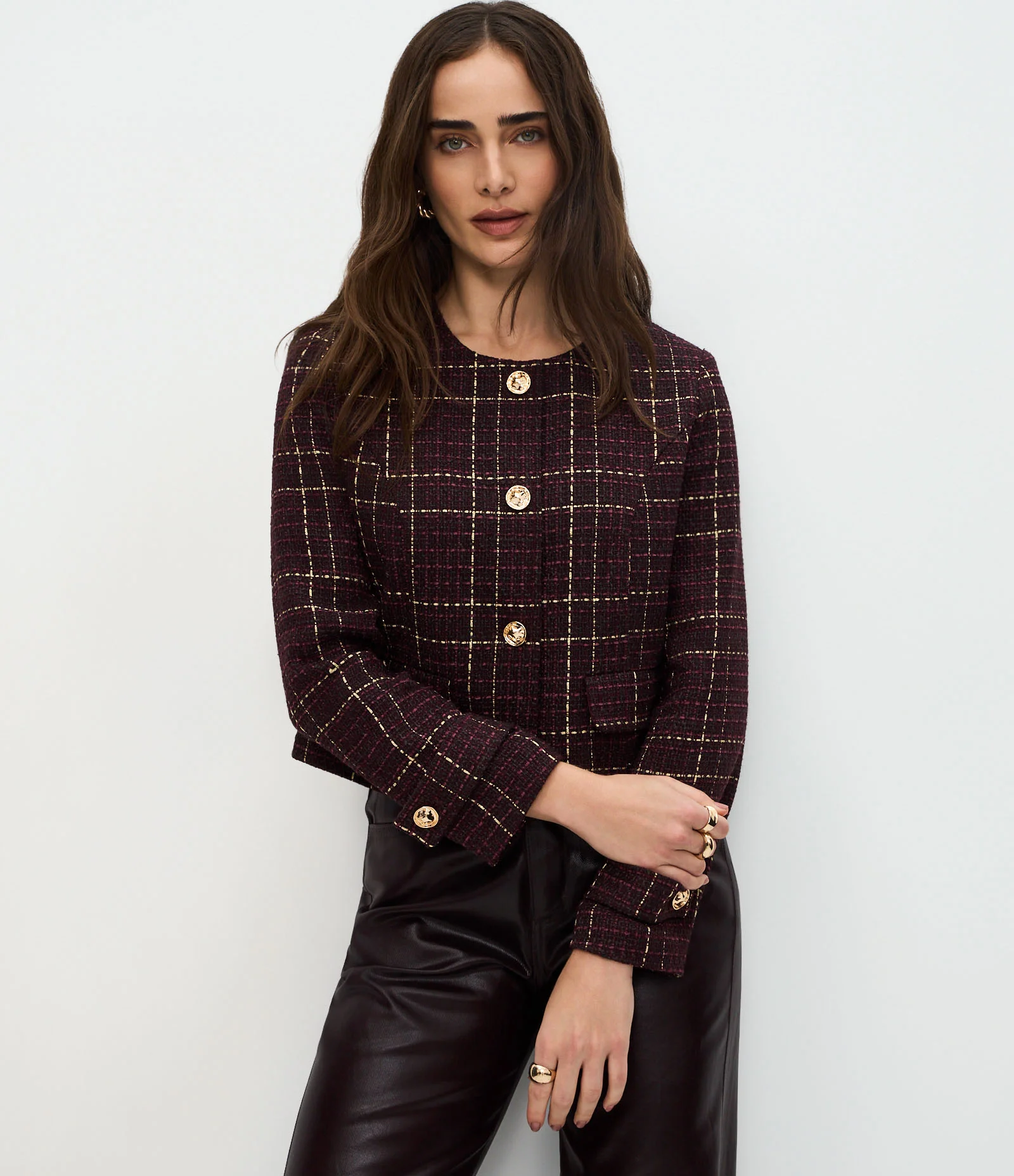 Casaqueto em Tweed com Fio Metalizado Vinho 1