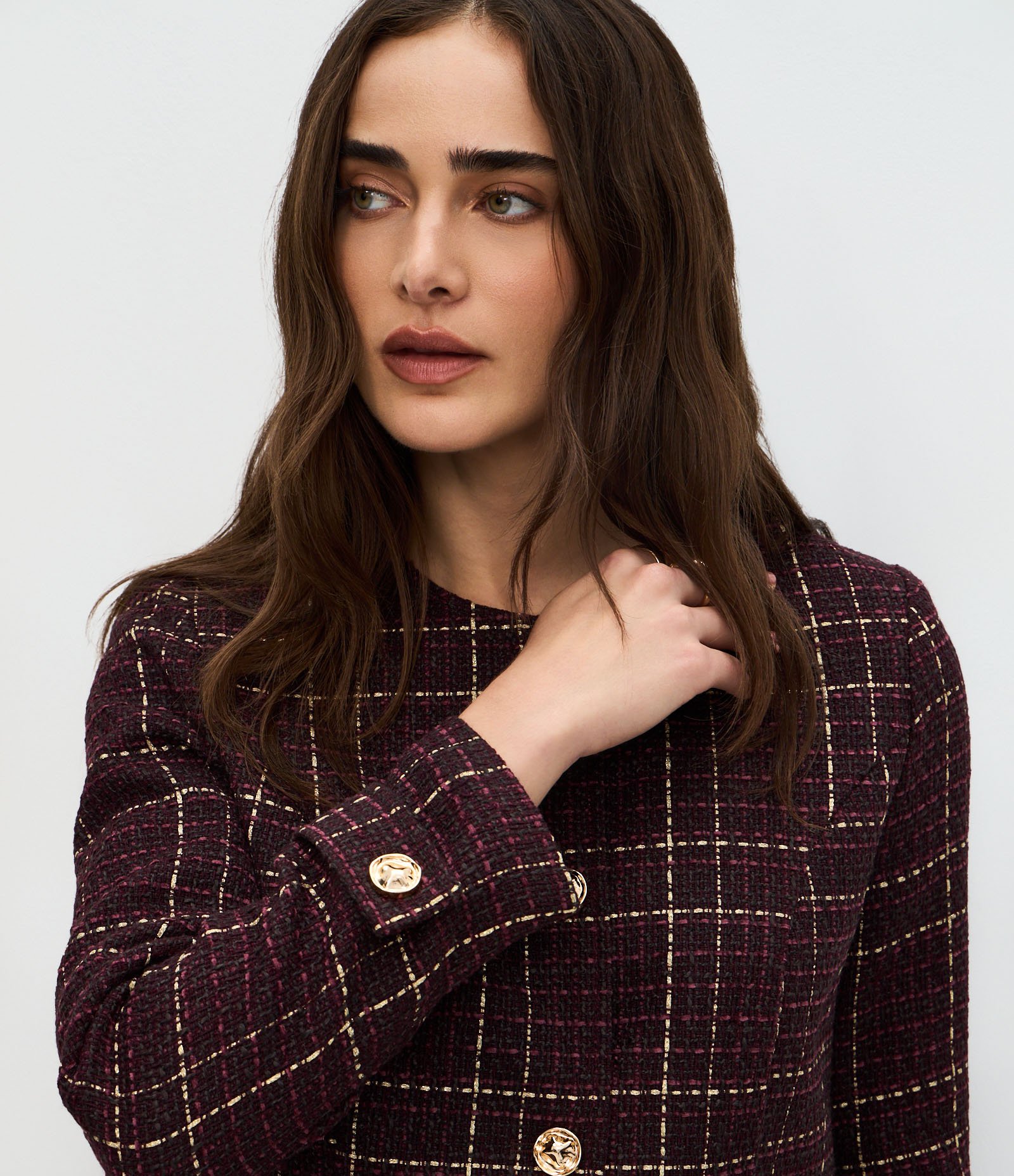 Casaqueto em Tweed com Fio Metalizado Vinho 3