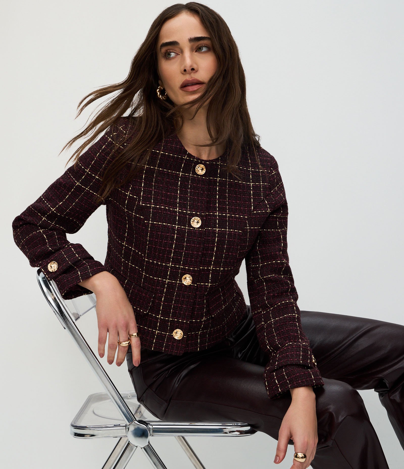 Casaqueto em Tweed com Fio Metalizado Vinho 5