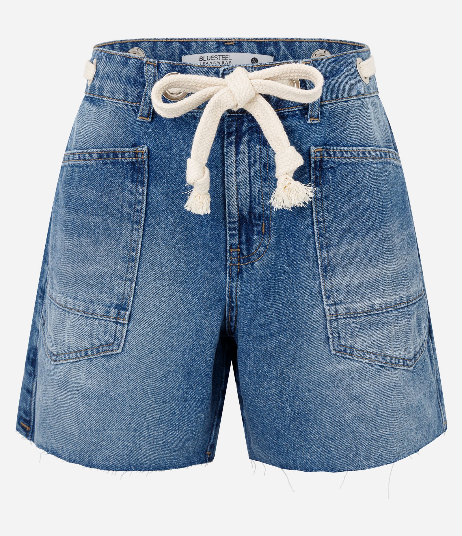 Short Mom Jeans Relaxed com Ilhoses e Cinto de Cordão Azul 5