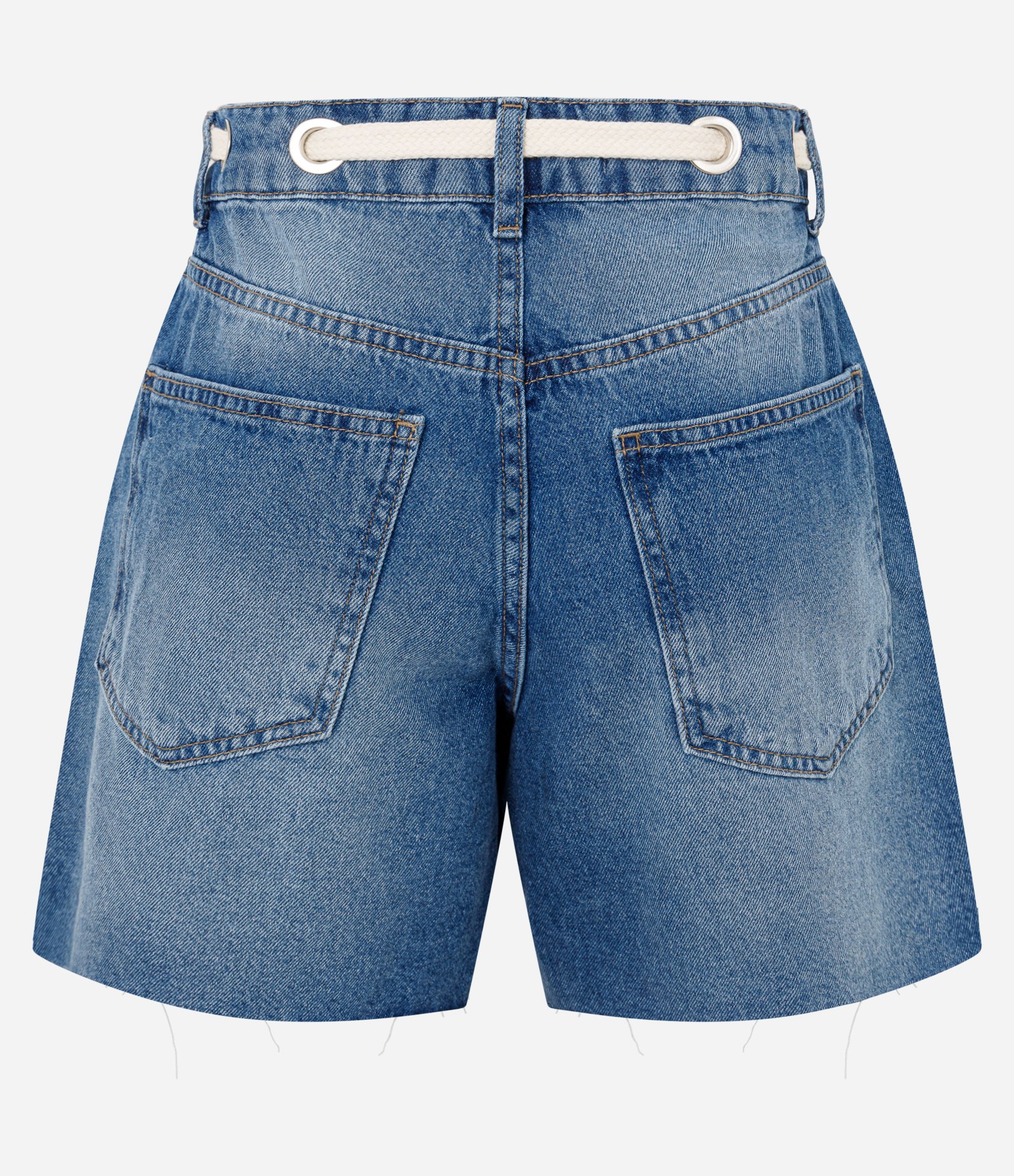 Short Mom Jeans Relaxed com Ilhoses e Cinto de Cordão Azul 6