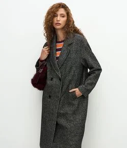 Casaco Alongado com Padronagem Espinha de Peixe