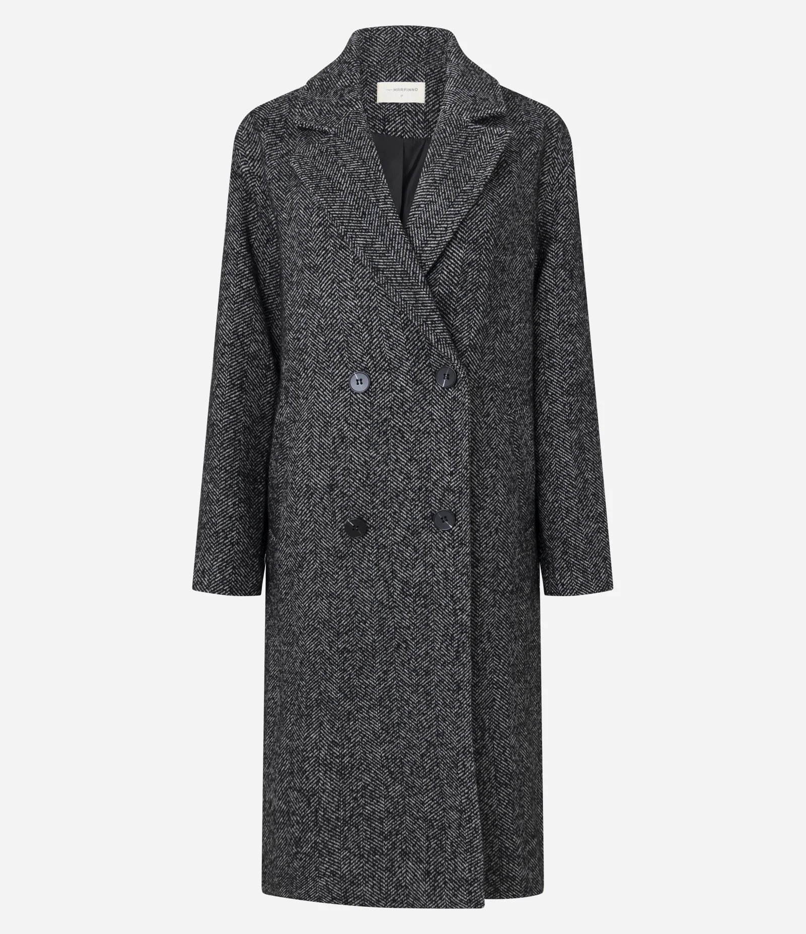 Casaco Alongado com Padronagem Espinha de Peixe Preto 1