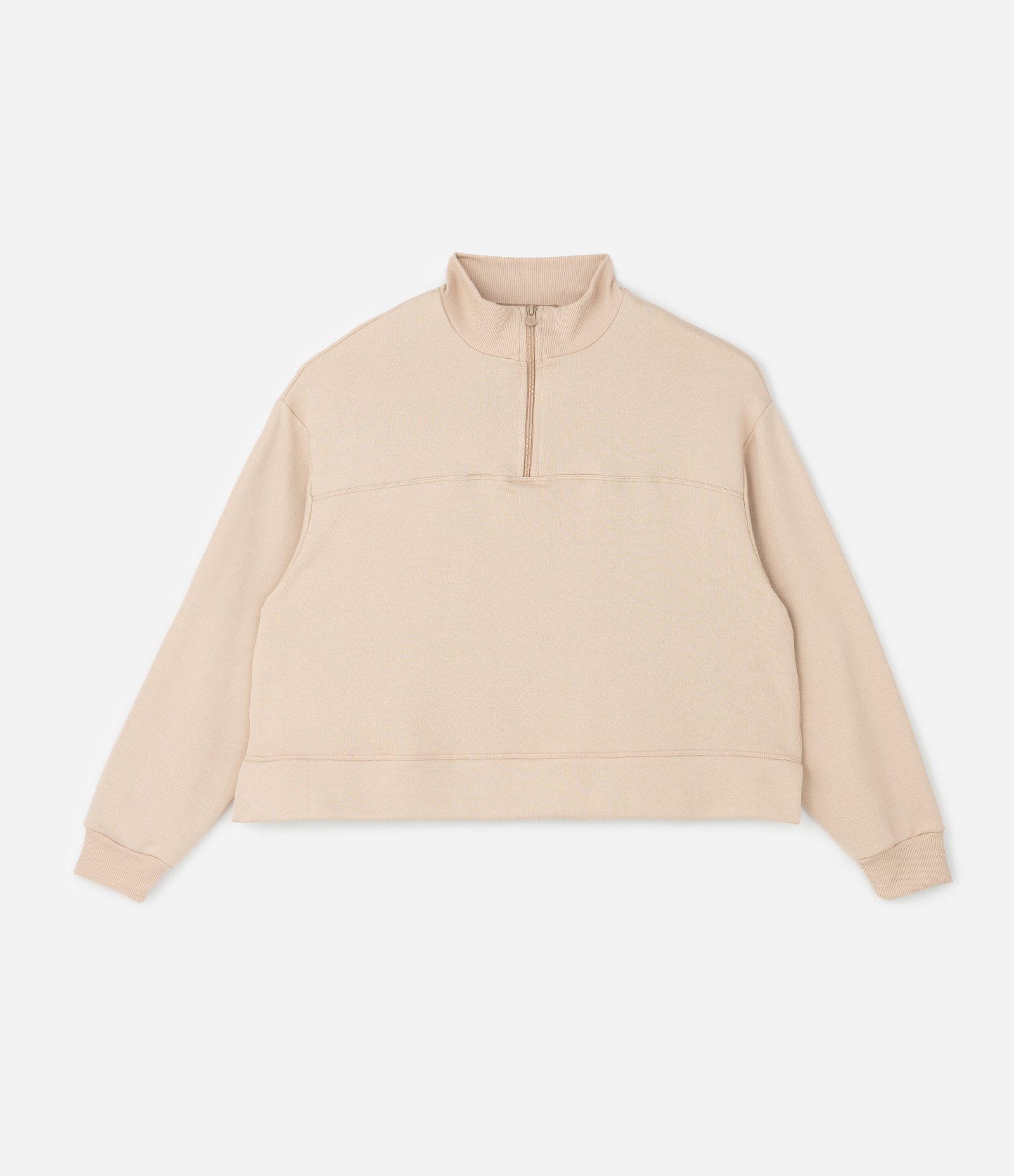 Blusão Moletom Esportivo com Half Zíper e Abertura Lateral Curve & Plus Size Bege 1