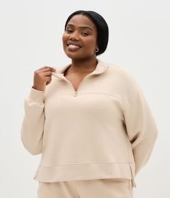 Blusão Moletom Esportivo com Half Zíper e Abertura Lateral Curve & Plus Size