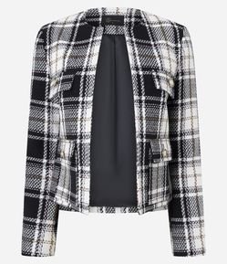 Jaqueta em Tweed com Bolsos e Gola Redonda