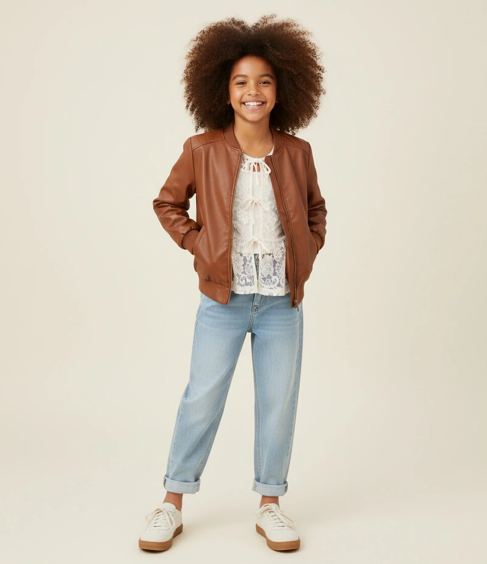 Camiseta Infantil em Renda com Lacinhos Frontais – Tam 5 a 14 Anos Off White 1