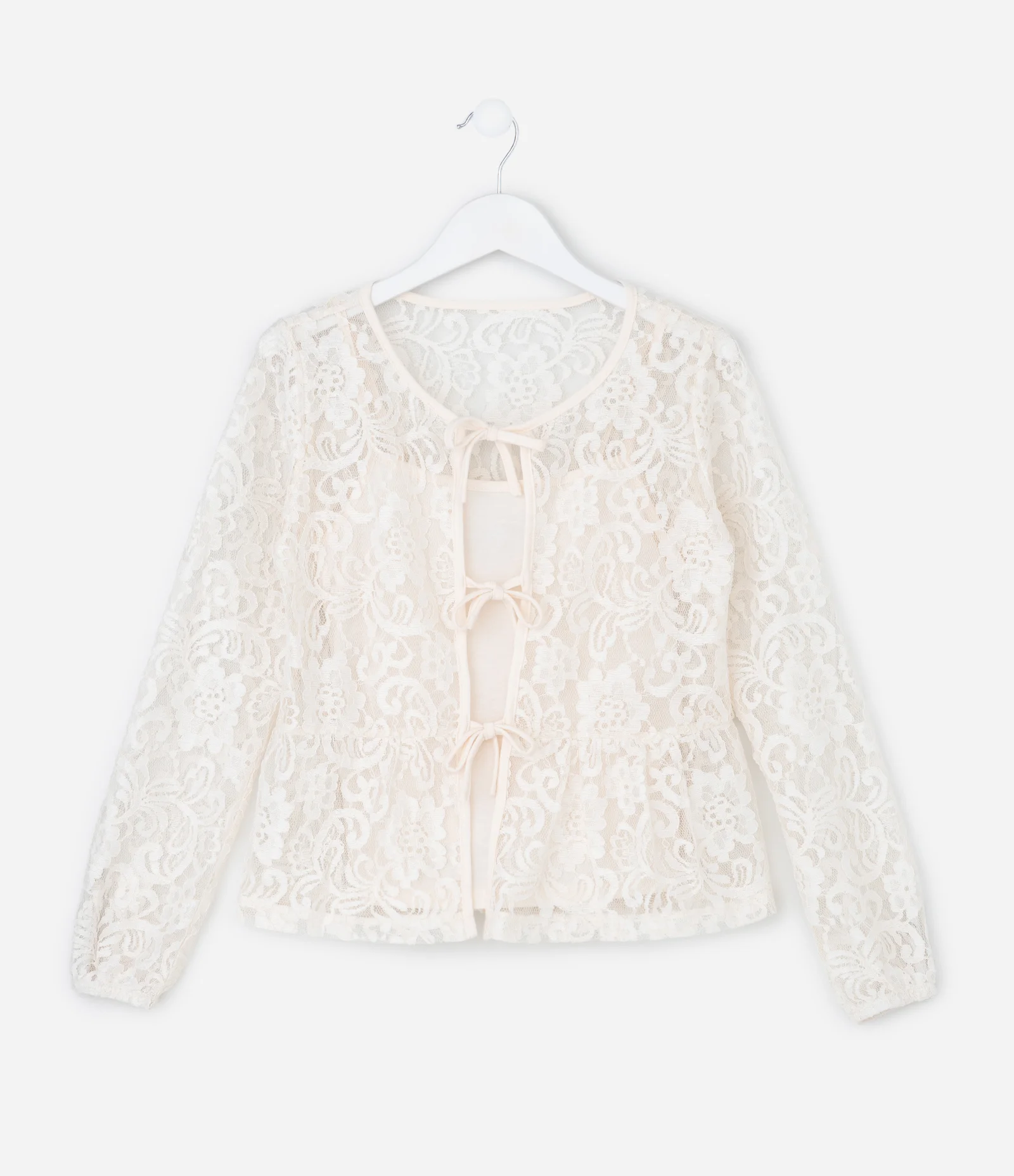 Camiseta Infantil em Renda com Lacinhos Frontais – Tam 5 a 14 Anos Off White 1