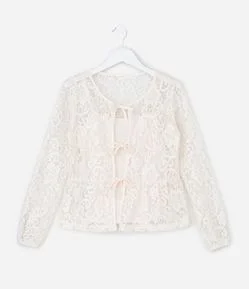 Camiseta Infantil em Renda com Lacinhos Frontais – Tam 5 a 14 Anos