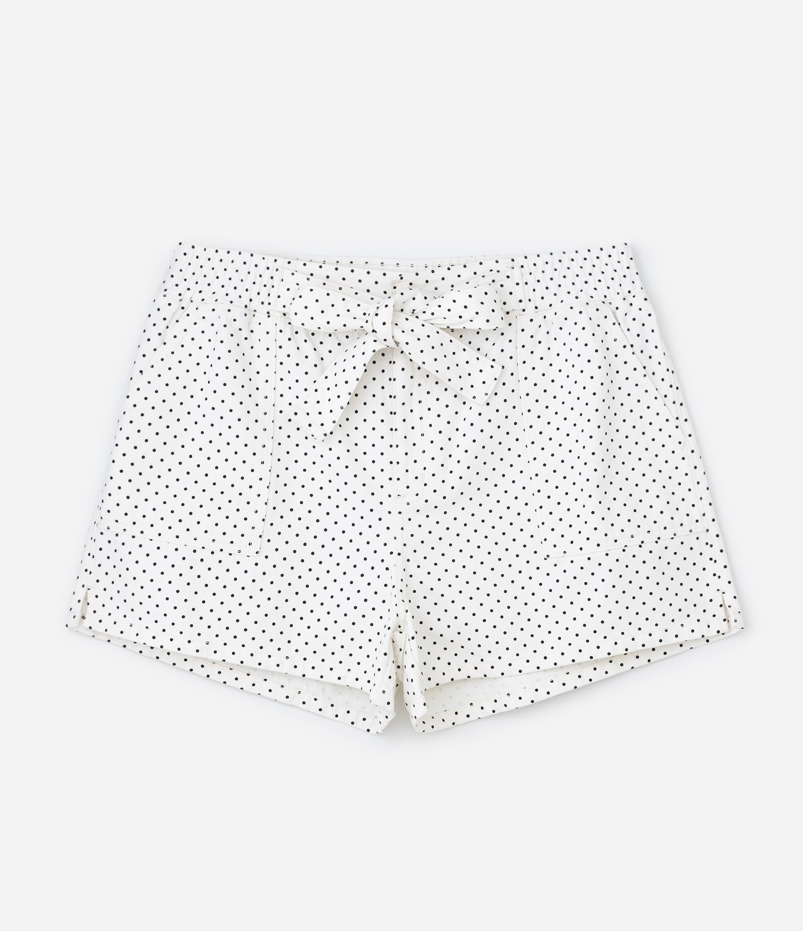 Short em Sarja com Estampa Poá e Amarração Frontal Branco 5