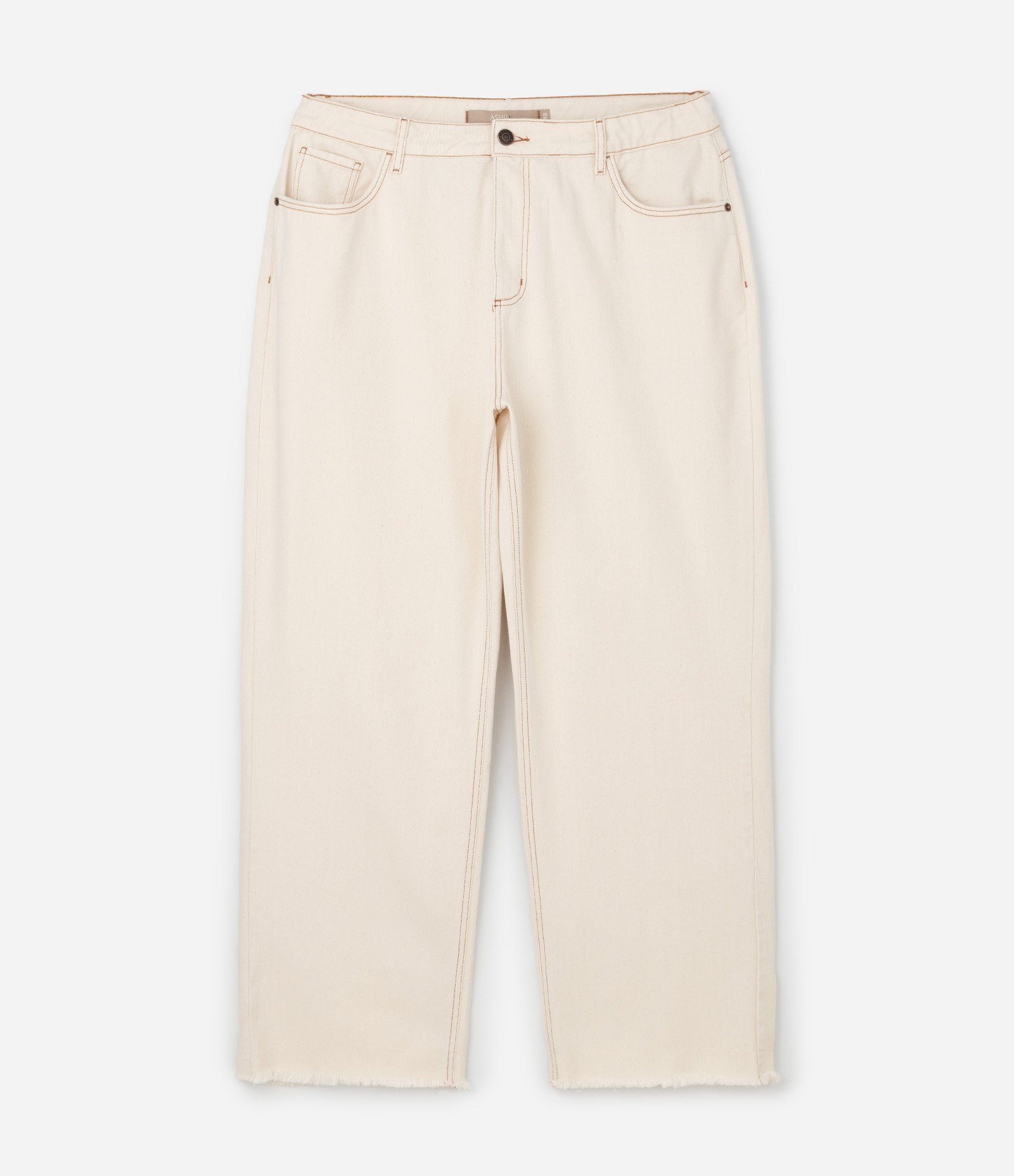 Calça Reta em Sarja com Barra Desfiada Curve & Plus Size Bege 7