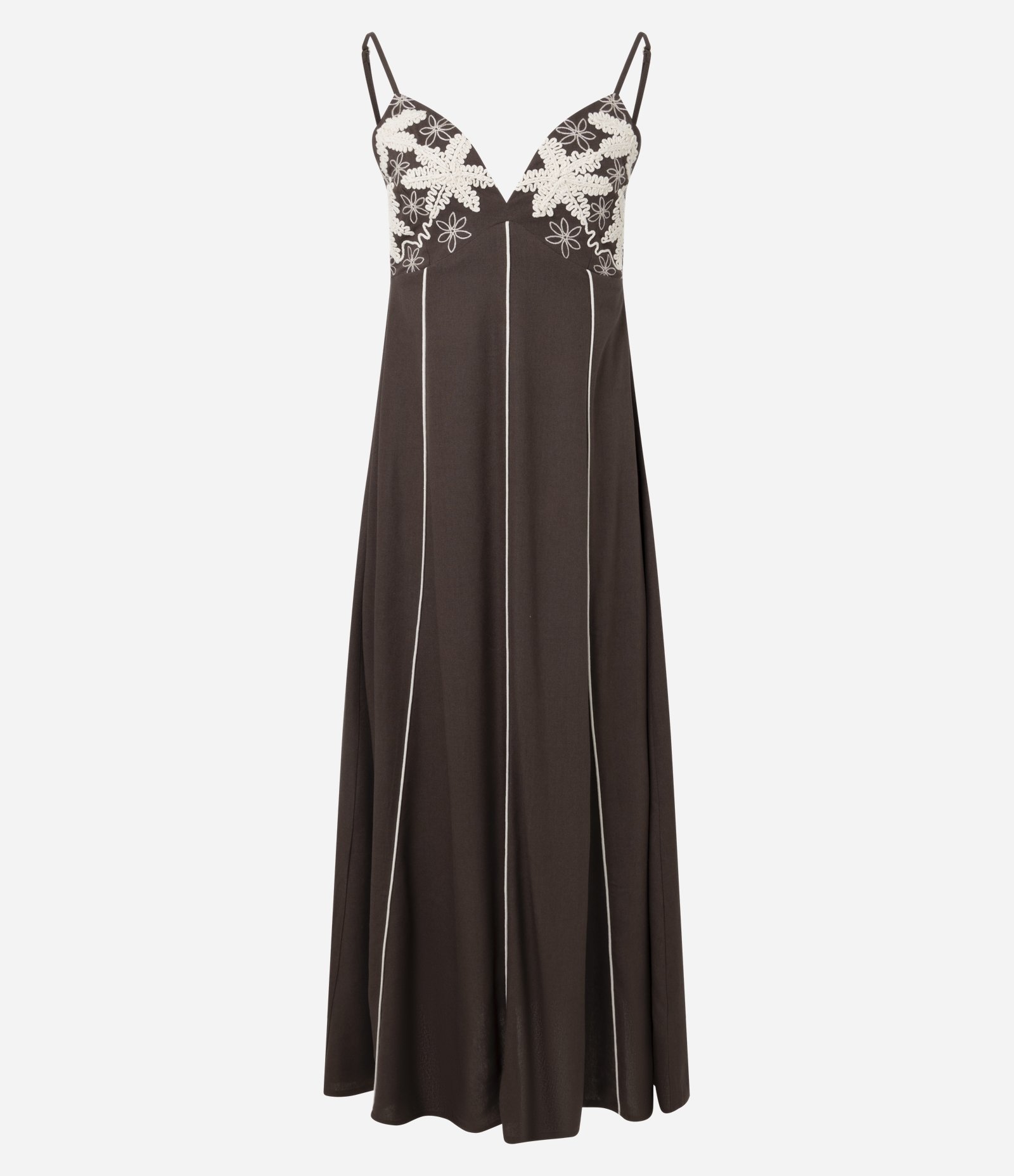 Vestido Midi em Viscolinho com Bordados no Busto Marrom 5
