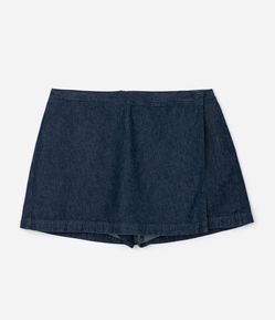 Short Saia Jeans com Frente Transpassada Curve & Plus Size