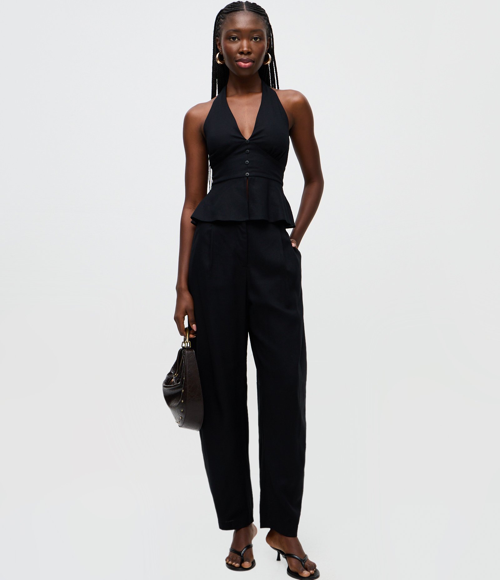 Blusa Colete Frente Única em Viscolinho com Amarração Preto 2