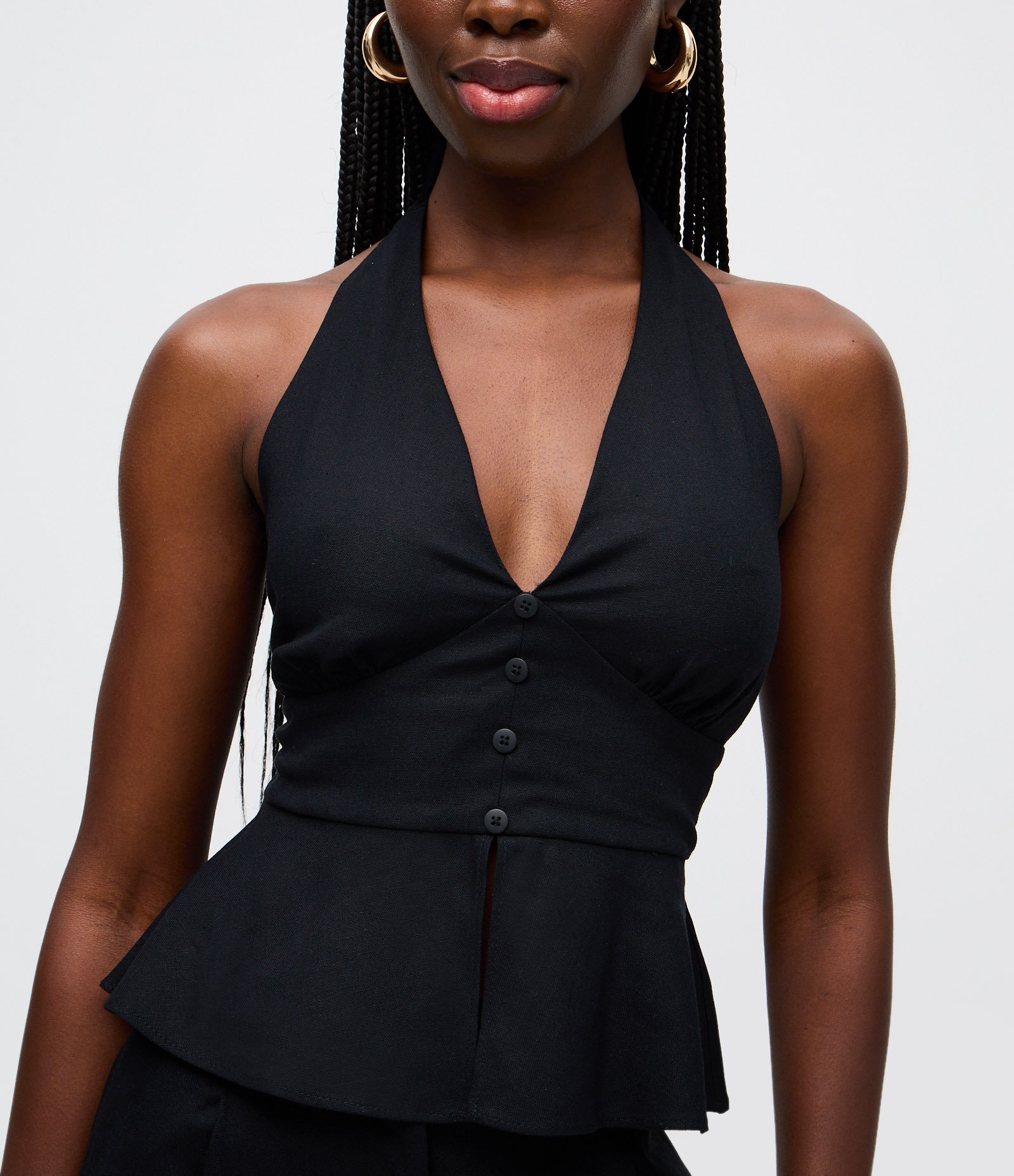 Blusa Colete Frente Única em Viscolinho com Amarração Preto 3