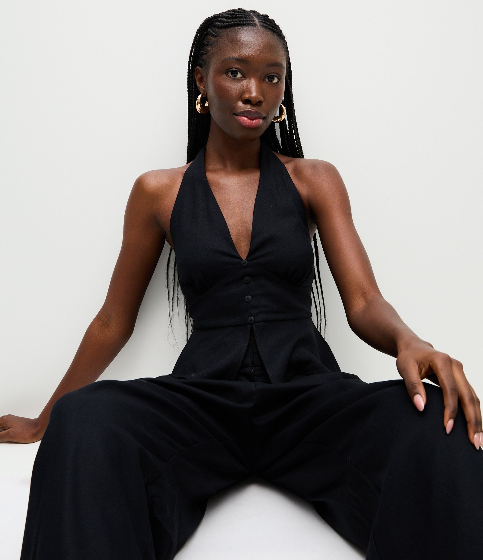 Blusa Colete Frente Única em Viscolinho com Amarração Preto 5