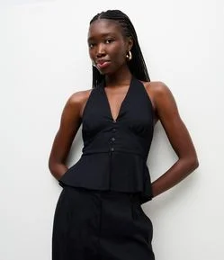 Blusa Colete Frente Única em Viscolinho com Amarração