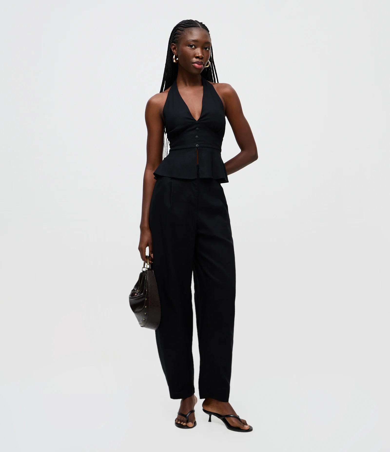 Calça Barrel em Viscose com Cintura Alta Preto 1