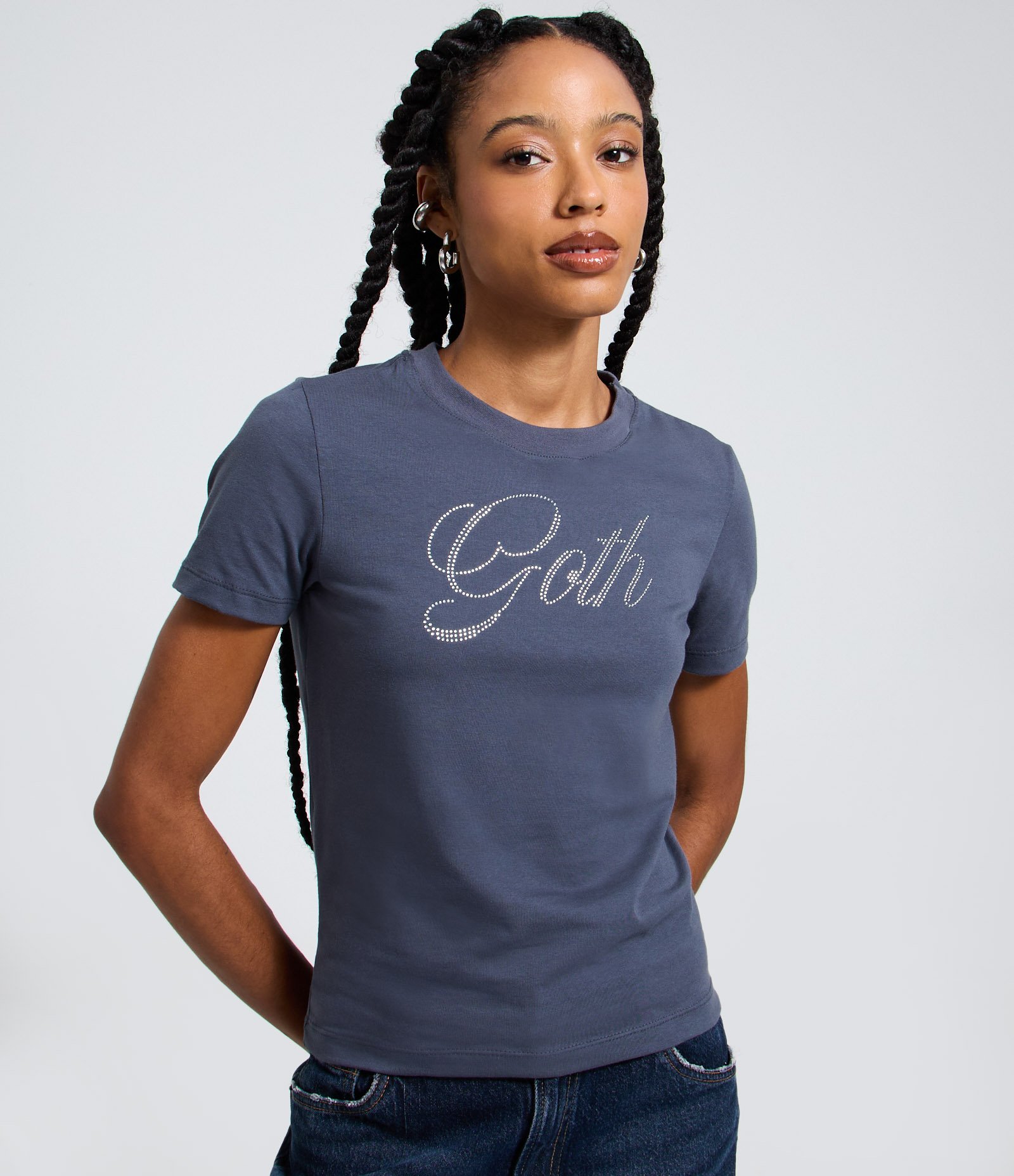 Camiseta em Algodão com Aplicações Goth Cinza 3