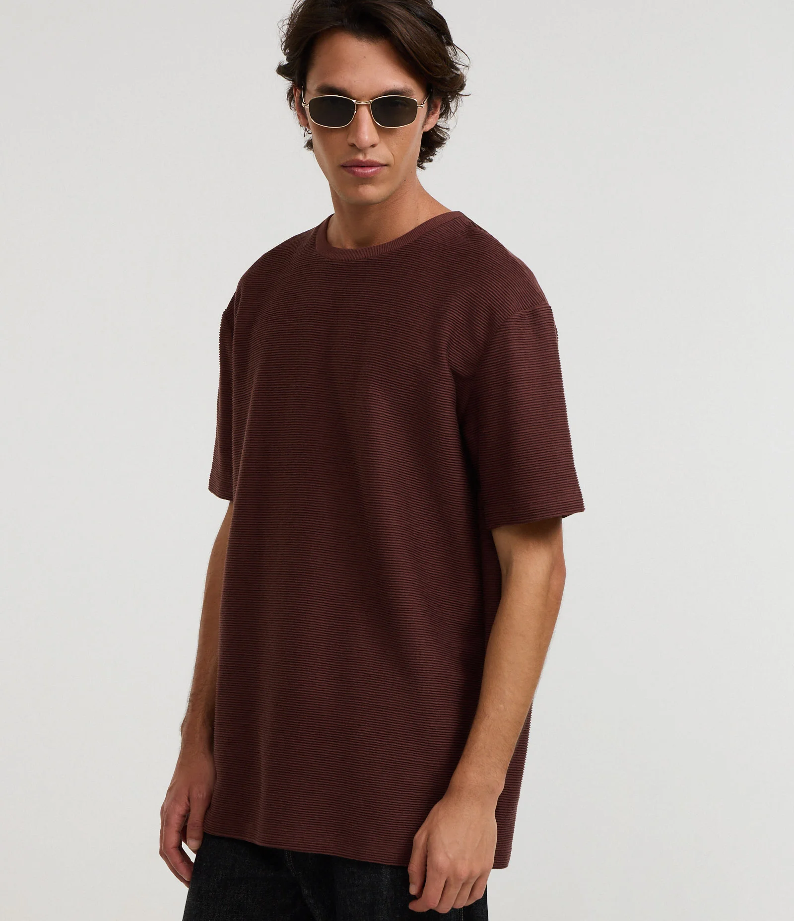 Camiseta Relaxed em Algodão com Textura Marrom 1