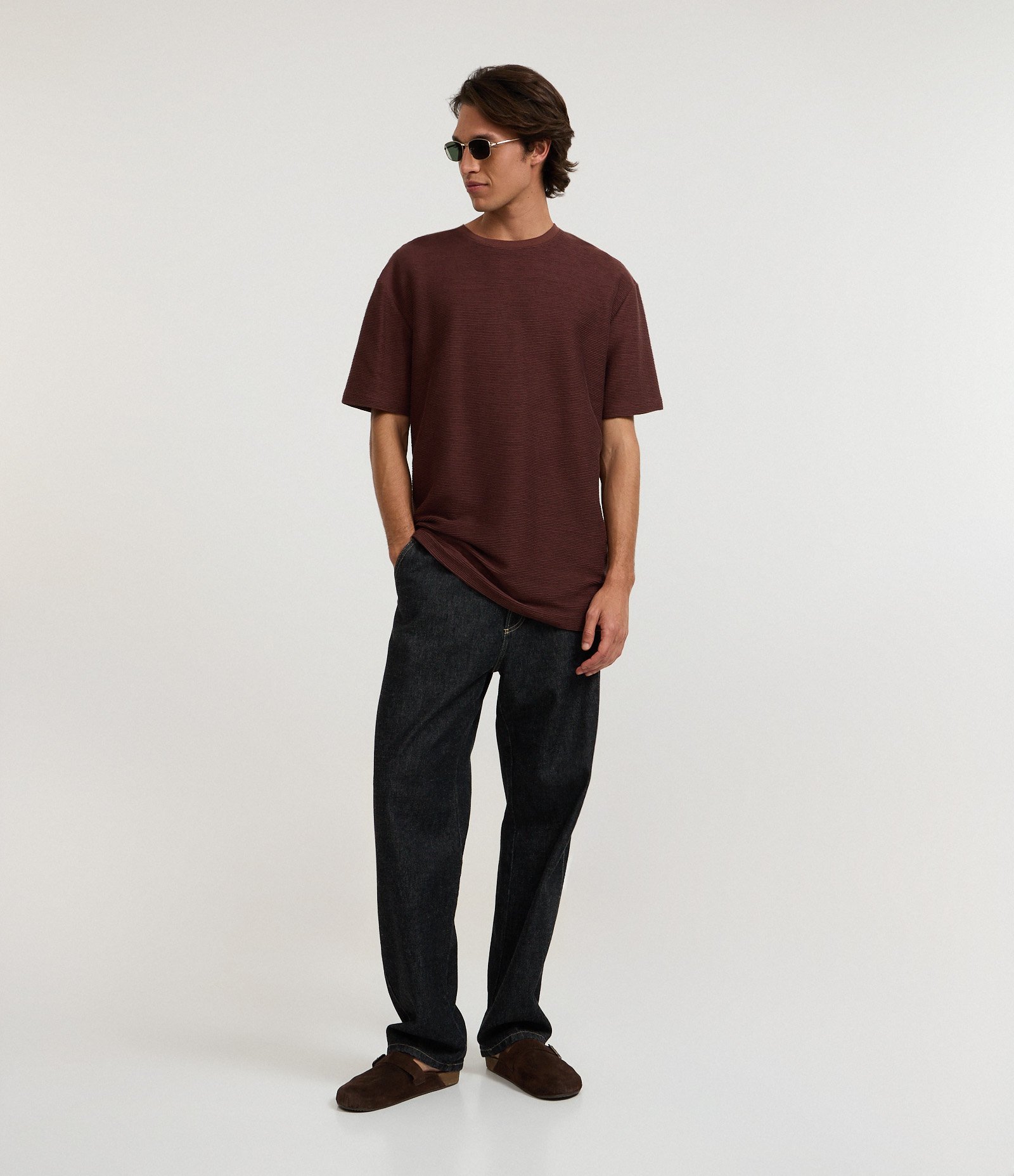 Camiseta Relaxed em Algodão com Textura Marrom 2