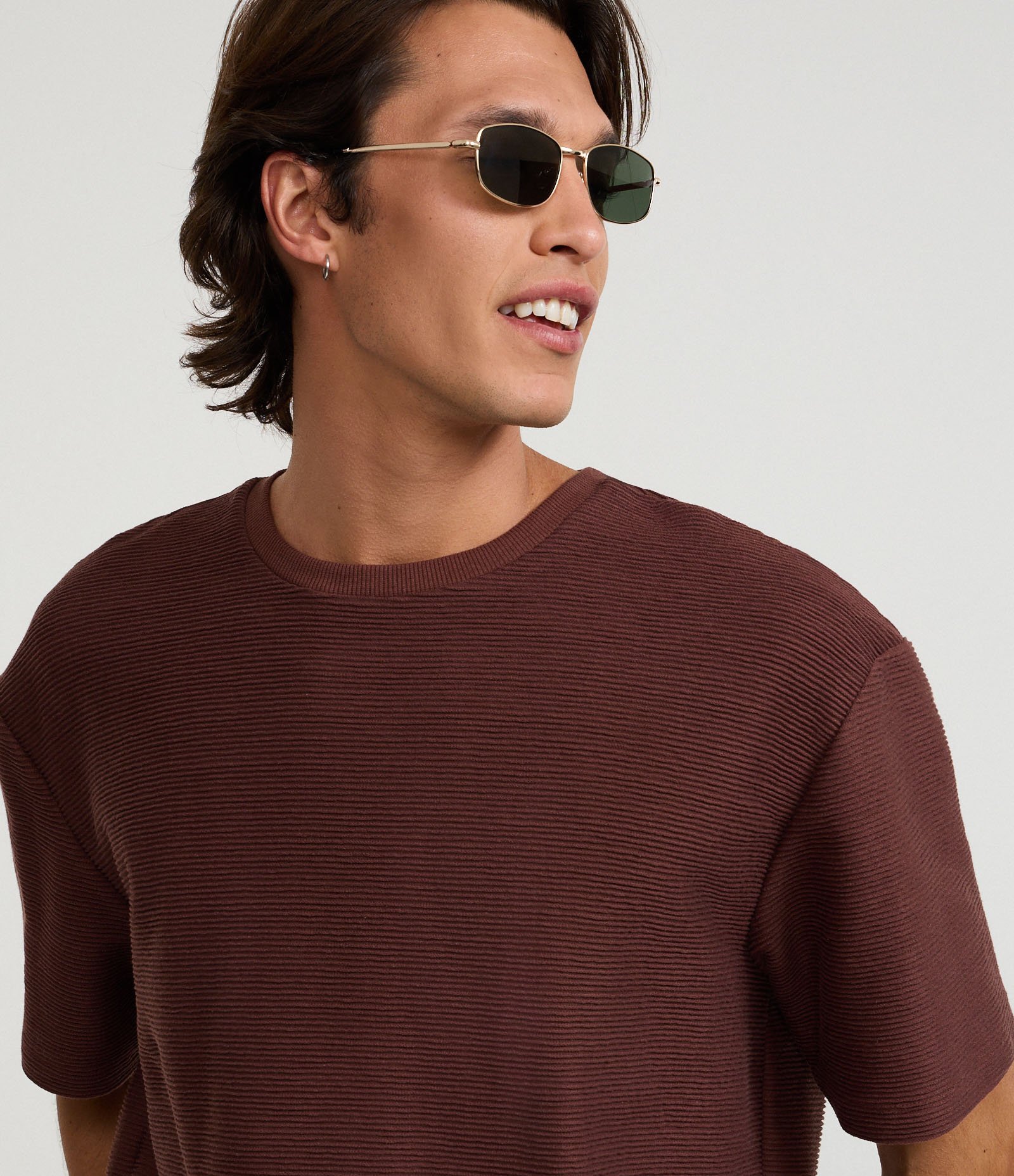 Camiseta Relaxed em Algodão com Textura Marrom 3