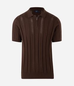 Camisa Gola Polo com Zíper em Algodão Texturizada